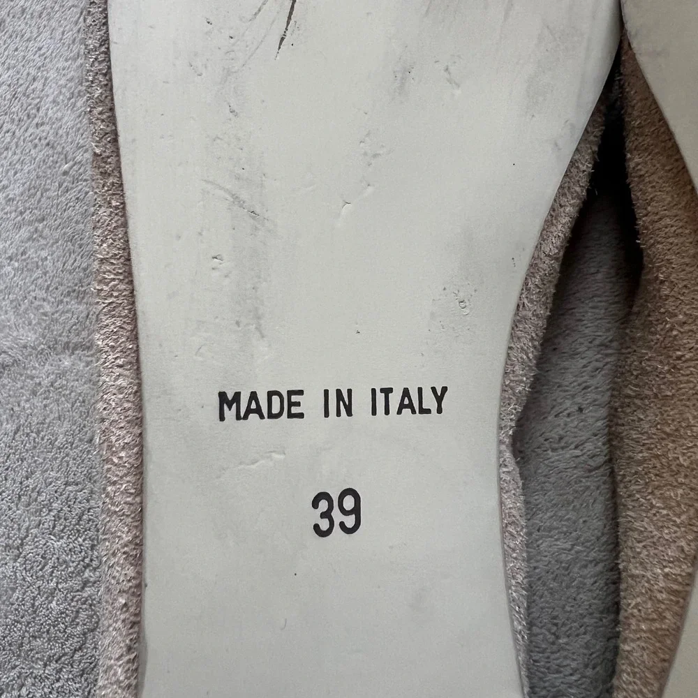 Avellini Women 8 EU‎ 39 Tan Suede Pointed Toe Buckle Ballet Flats Italy Classic
